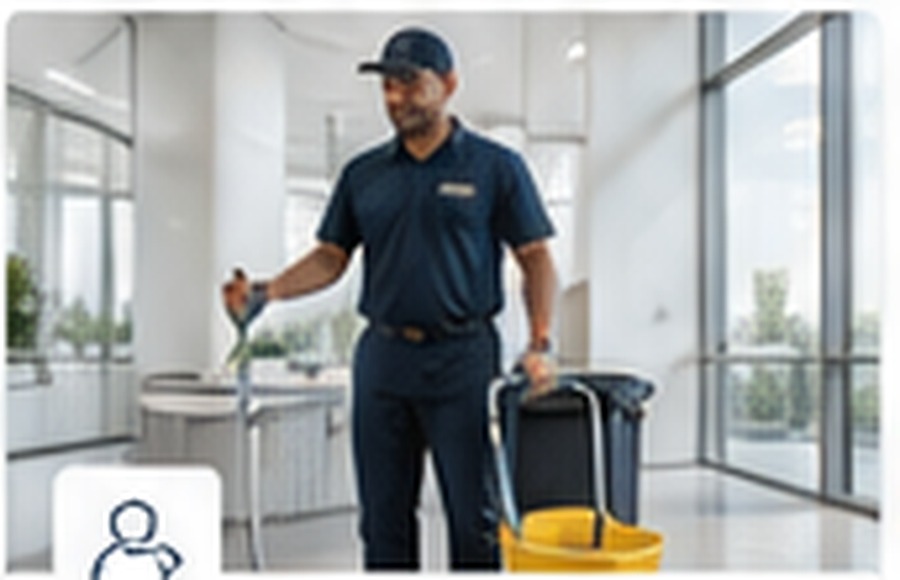Day porter professional with commercial cleaning equipment